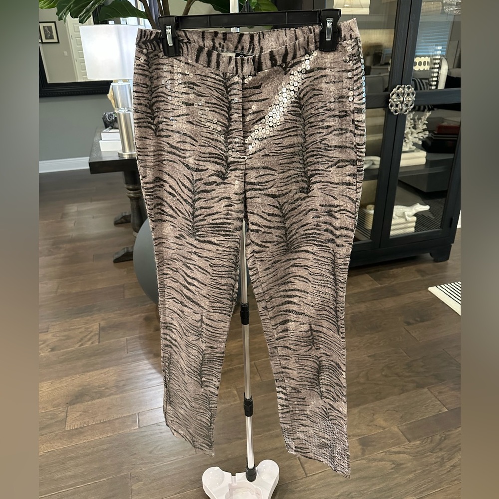 Domallo GORGEOUS Animal Print Sequin Pants, NWOT